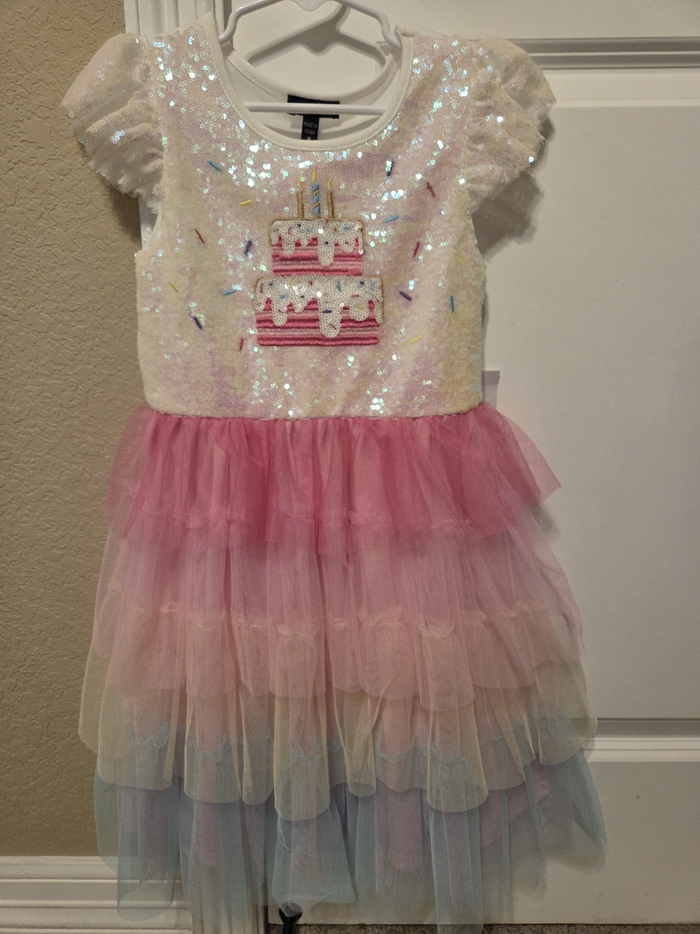Girls' Pink Sequin Birthday Cake Tulle Party Costume Dress